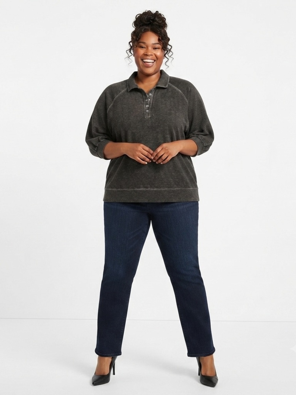 Terra & Sky Charcoal Heather Polo Pullover Size 4X